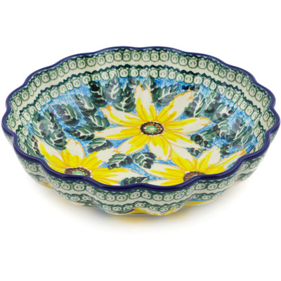 Polish Pottery Scalloped Bowl 7&quot; Black Eyed Susan UNIKAT