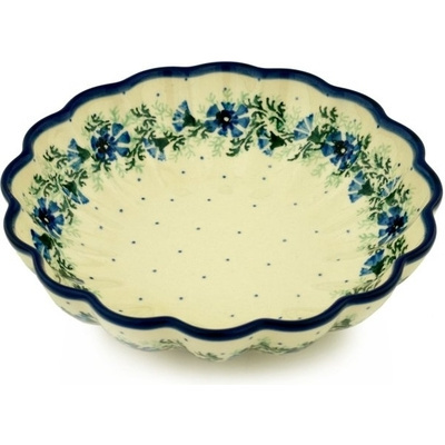Polish Pottery Scalloped Bowl 7&quot; Blue Bell Wreath