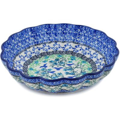 Polish Pottery Scalloped Bowl 7&quot; Blue Bird Flying UNIKAT