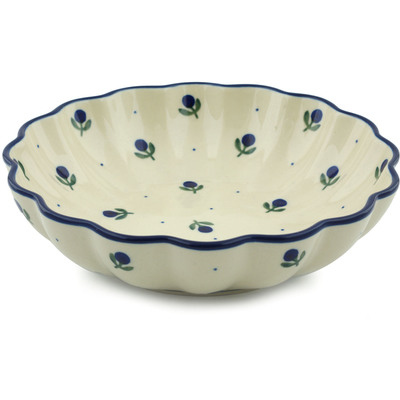 Polish Pottery Scalloped Bowl 7&quot; Blue Buds