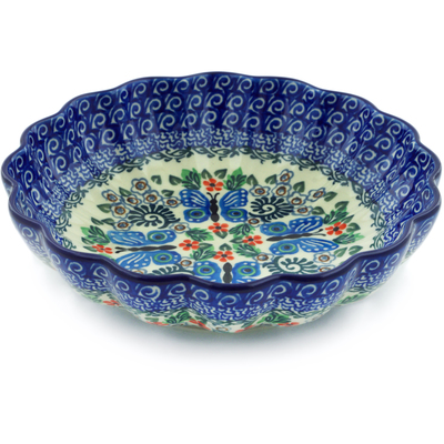 Polish Pottery Scalloped Bowl 7&quot; Blue Butterfly Brigade UNIKAT