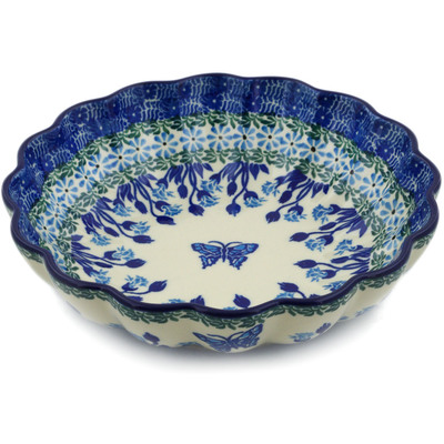 Polish Pottery Scalloped Bowl 7&quot; Blue Butterfly