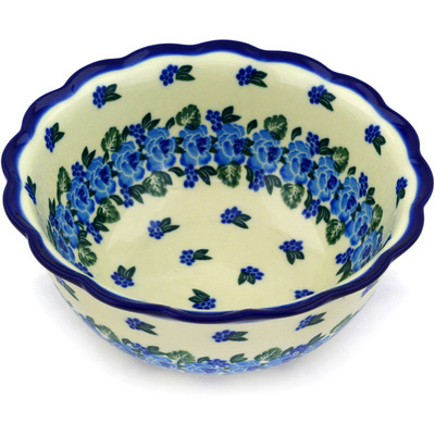 Polish Pottery Scalloped Bowl 7&quot; Blue Carnation