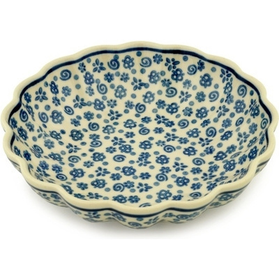 Polish Pottery Scalloped Bowl 7&quot; Blue Confetti