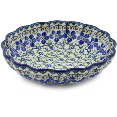 Polish Pottery Scalloped Bowl 7&quot; Blue Dogwood
