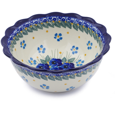 Polish Pottery Scalloped Bowl 7&quot; Blue Dreams