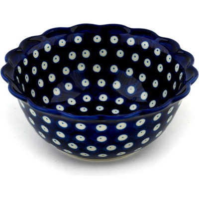Polish Pottery Scalloped Bowl 7&quot; Blue Eyes