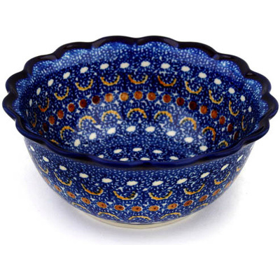 Polish Pottery Scalloped Bowl 7&quot; Blue Horizons