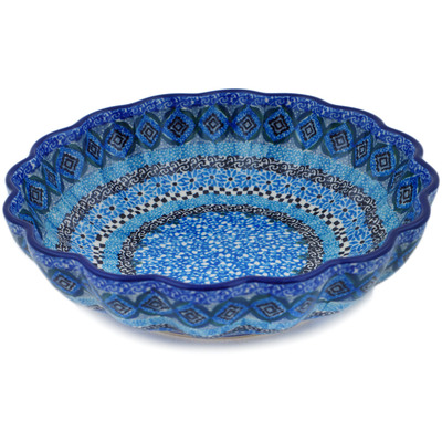 Polish Pottery Scalloped Bowl 7&quot; Blue Kaleidoscope UNIKAT