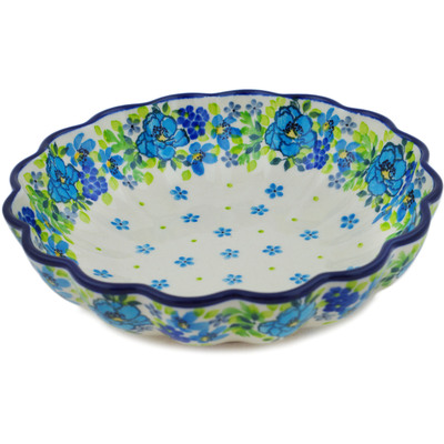 Polish Pottery Scalloped Bowl 7&quot; Blue Kissed Petals UNIKAT