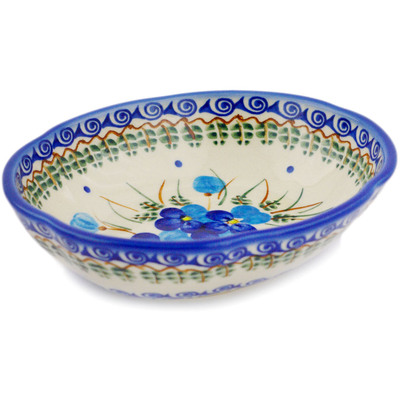 Polish Pottery Scalloped Bowl 7&quot; Blue Pansy
