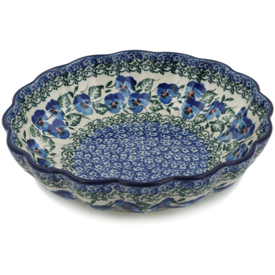 Polish Pottery Scalloped Bowl 7&quot; Blue Pansy