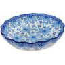 Polish Pottery Scalloped Bowl 7&quot; Blue Poinsettia UNIKAT