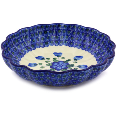 Polish Pottery Scalloped Bowl 7&quot; Blue Poppies