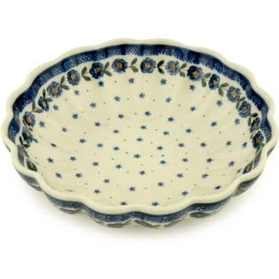 Polish Pottery Scalloped Bowl 7&quot; Blue Vine Waltz