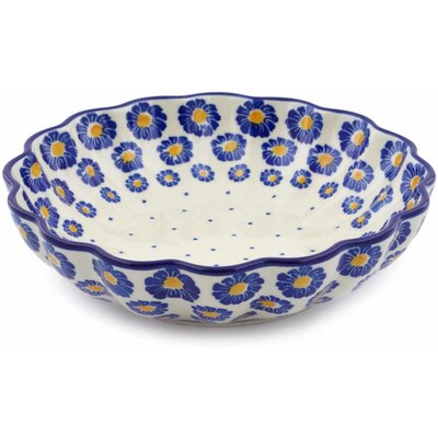 Polish Pottery Scalloped Bowl 7&quot; Blue Zinnia