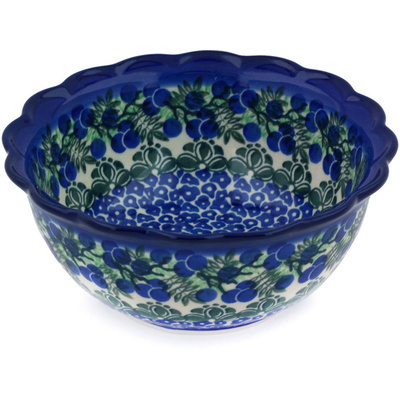 Polish Pottery Scalloped Bowl 7&quot; Blueberry Fields Forever