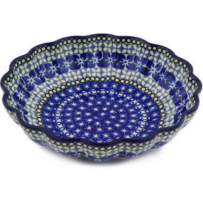 Polish Pottery Scalloped Bowl 7&quot; Brilliant Blues UNIKAT
