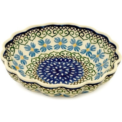Polish Pottery Scalloped Bowl 7&quot; Chickory Heart Vines