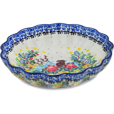 Polish Pottery Scalloped Bowl 7&quot; Chocolate Bunny UNIKAT