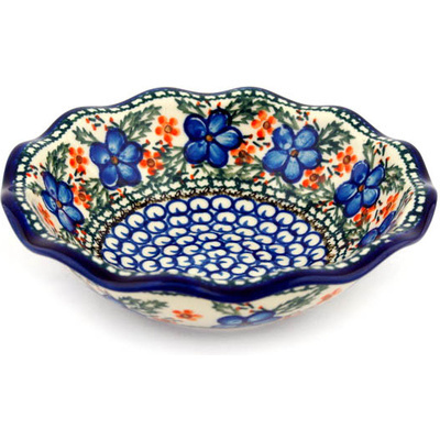 Polish Pottery Scalloped Bowl 7&quot; Cobblestone Garden