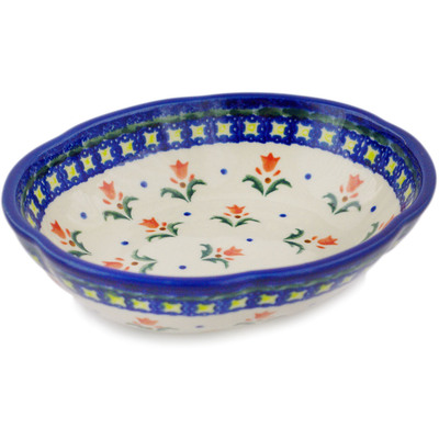 Polish Pottery Scalloped Bowl 7&quot; Cocentric Tulips