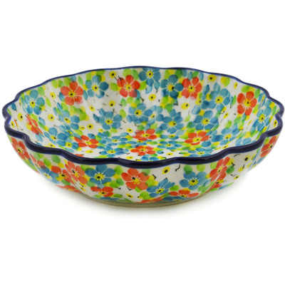 Polish Pottery Scalloped Bowl 7&quot; Colorful Dizziness UNIKAT