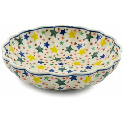 Polish Pottery Scalloped Bowl 7&quot; Confetti Stars