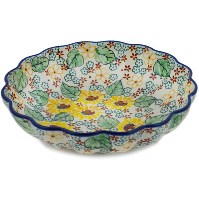 Polish Pottery Scalloped Bowl 7&quot; Country Sunflower UNIKAT