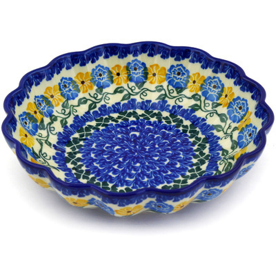 Polish Pottery Scalloped Bowl 7&quot; Daffodils &amp; Daisies