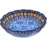 Polish Pottery Scalloped Bowl 7&quot; Dancing Blue Poppies UNIKAT