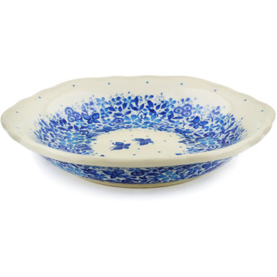 Polish Pottery Scalloped Bowl 7&quot; Delicate Blue UNIKAT