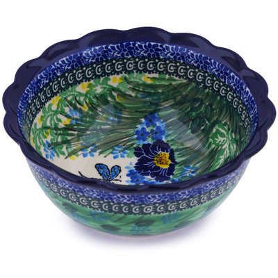 Polish Pottery Scalloped Bowl 7&quot; Dragonfly Delight UNIKAT