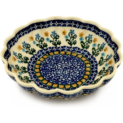 Polish Pottery Scalloped Bowl 7&quot; Field Of Wildflowers