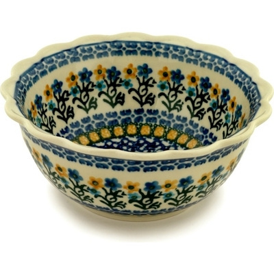Polish Pottery Scalloped Bowl 7&quot; Field Of Wildflowers
