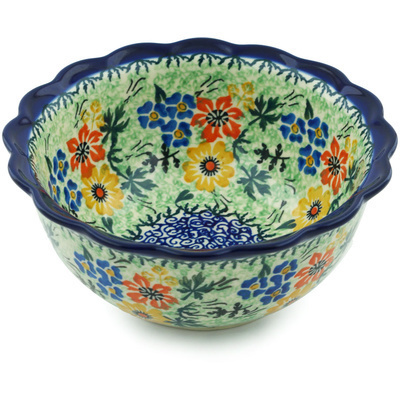 Polish Pottery Scalloped Bowl 7&quot; Flower Melody UNIKAT
