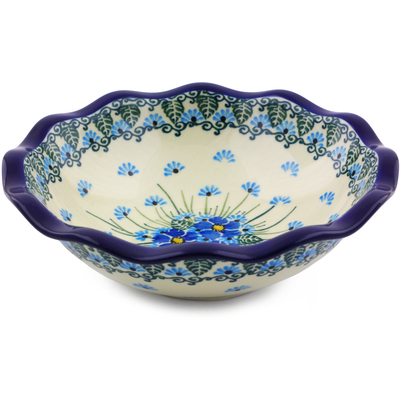 Polish Pottery Scalloped Bowl 7&quot; Forget Me Not UNIKAT