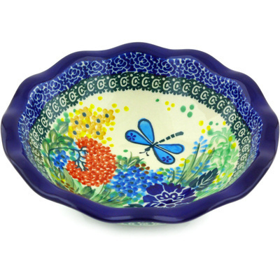 Polish Pottery Scalloped Bowl 7&quot; Garden Delight UNIKAT