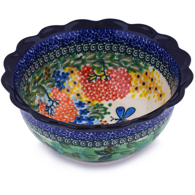 Polish Pottery Scalloped Bowl 7&quot; Garden Delight UNIKAT