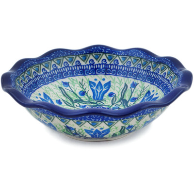Polish Pottery Scalloped Bowl 7&quot; Gentian Wreath UNIKAT