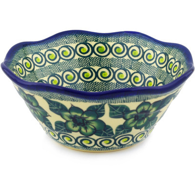 Polish Pottery Scalloped Bowl 7&quot; Gratuitous Greens UNIKAT