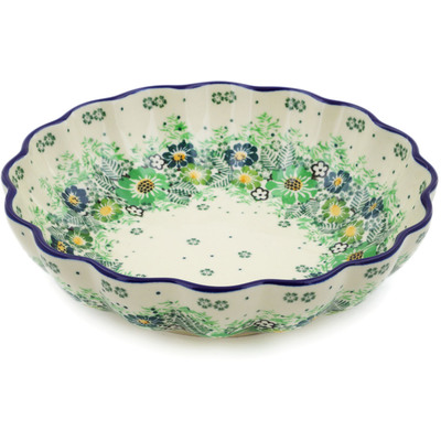 Polish Pottery Scalloped Bowl 7&quot; Green Wreath UNIKAT