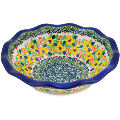 Polish Pottery Scalloped Bowl 7&quot; Happy Thoughts UNIKAT