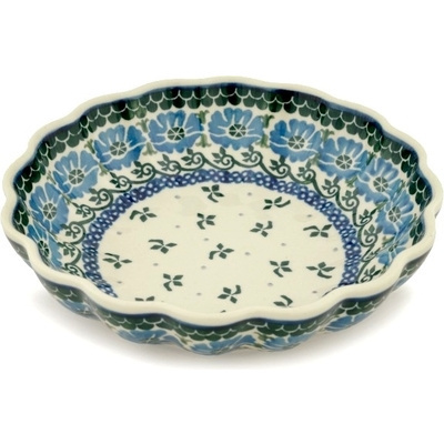 Polish Pottery Scalloped Bowl 7&quot; Hidden Flowers