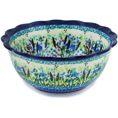 Polish Pottery Scalloped Bowl 7&quot; Lavender Meadow UNIKAT