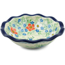 Polish Pottery Scalloped Bowl 7&quot; Lovely Hibiscus UNIKAT