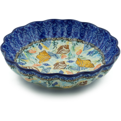 Polish Pottery Scalloped Bowl 7&quot; Ocean Whisper UNIKAT