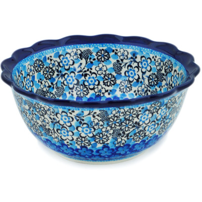 Polish Pottery Scalloped Bowl 7&quot; Out Of Blue UNIKAT