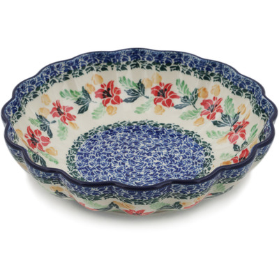 Polish Pottery Scalloped Bowl 7&quot; Red Lily