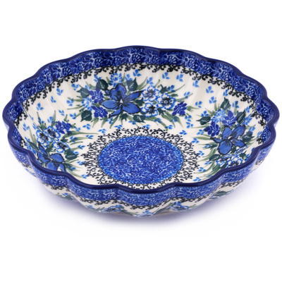 Polish Pottery Scalloped Bowl 7&quot; Rhapsody In Blue UNIKAT